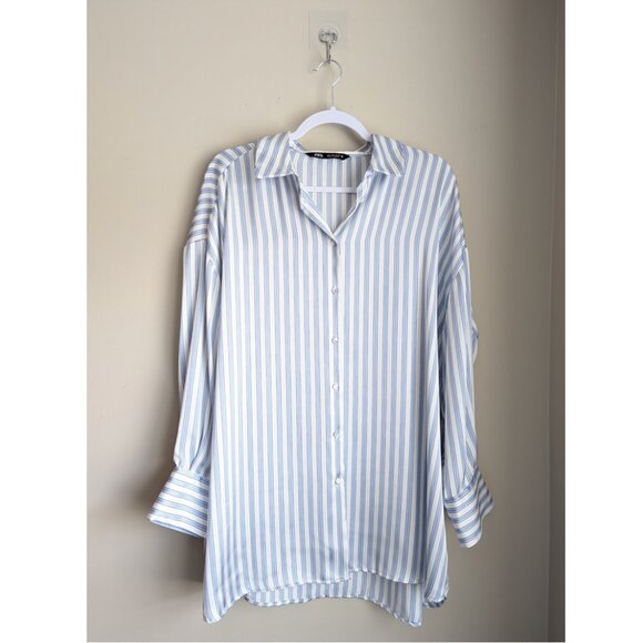 Striped Blue and White Women's Top - Picture 3 of 10